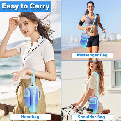 LEFOR·Z Water Bottle Carrier Bag with Phone Pocket Compatible with Stanley/Meoky 40 oz Tumbler with Handle,Water Bottle Holder Pouch with Adjustable Strap Compatible with Stanley Cup Accessories