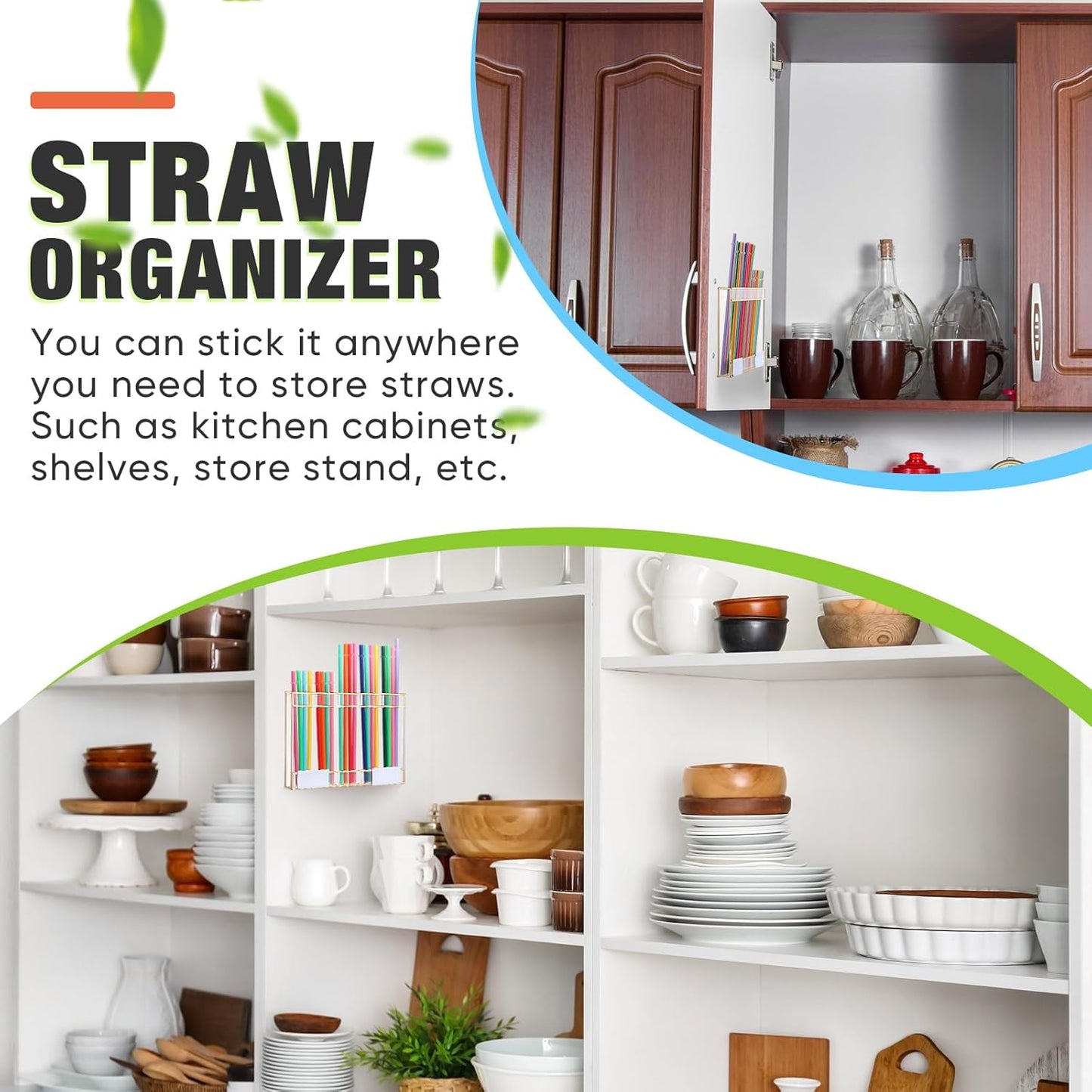 Qinyoung Acrylic Straw Holder for Cabinet Door with Double Sided Adhesive Tape Reusable Straw Organizer Tumbler Storage Kitchen Accessories Container for Counter Cupboard(Classic,Large,Transparent)