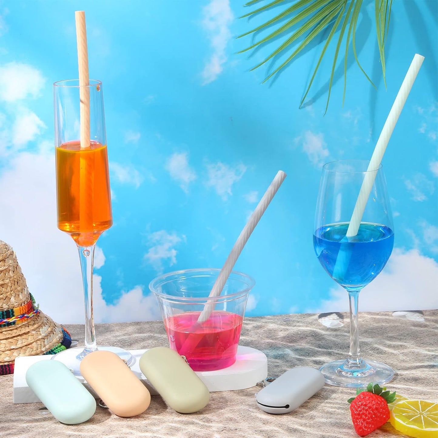 Meanplan 4 Sets Reusable Travel Straw, Silicone Straws with Case, Cruise Ship Essentials, Travel Portable Drinking Straw Set with 4 Carry Case, 4 Cleaning Brushes for Travels and Party Cold or Hot