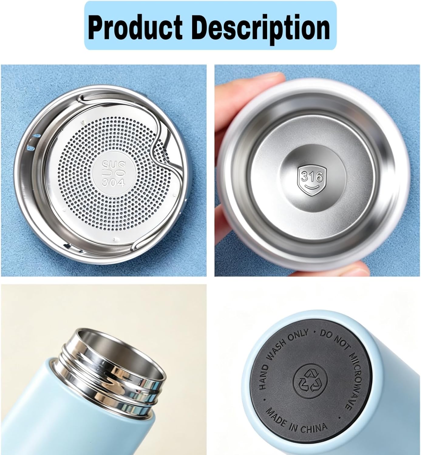 Insulated Water Bottle with Tea Infuser, Stainless Steel Insulated Flask, Leak Proof ，Vacuum Tumbler for Coffee, Tea and Drinks, BPA Free, Keeps Drinks Hot or Cold, 11oz (Green)