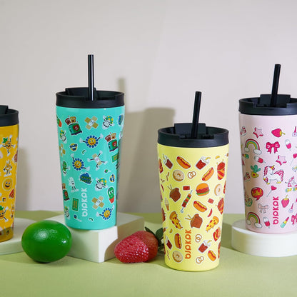 BJPKPK 22oz Insulated Tumbler With lid And Straw Stainless Steel Tumblers Travel Coffee Mug Reusable Thermal Cup,Sky