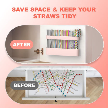 Silicone Straw Holder for Cabinet with Adhesive Tape, Straw Holder for Counter, Storage Organizer for Tumbler Drinking Straws, Cabinet Door Mounted Kitchen Countertop Cupboard Accessories (Blue)