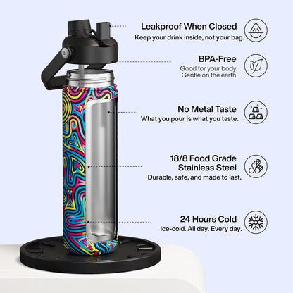 ENCOOL Insulated Water Bottle with Straw Stainless Steel Water Bottle, Leak-Proof, BPA-Free, Double Wall Vacuum Keeps Cold for 24 Hours for Sports, Travel, School (26 oz, Cotton Candy) - Colors D