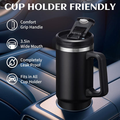 30 oz Tumbler with Handle and Straw - Keep Cold 36H & Hot 12H, Metal Coffee Cup with Lid (Straw & Flip Lid), 30oz Insulated Stainless Steel Thermal Mug, Leak-proof Travel Water Bottle