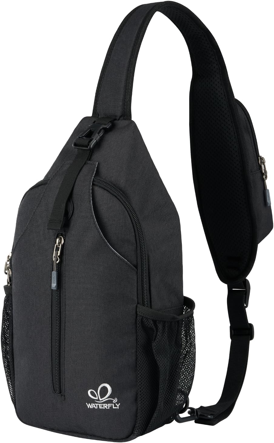WATERFLY Crossbody Sling Backpack Sling Bag Travel Hiking Chest Bag Daypack (Black)