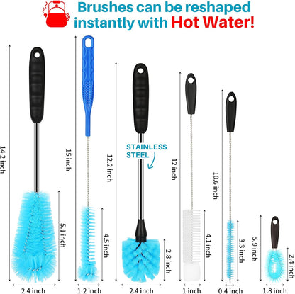 5 Pack Bottle Cleaning Brush Set, Stainless Steel Scrub Cleaner Brush with 14'' Long Handle and 3 Straw Brushes, Flexible for Cleaning Sport Water Bottles, Straws, Coffee Mug, Cups, Baby Bottle