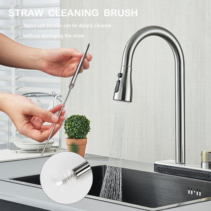 Collapsible Stainless Steel Drinking Straws with Aluminum Case, Cleaning Brush, and Keychains（Black+Silver）