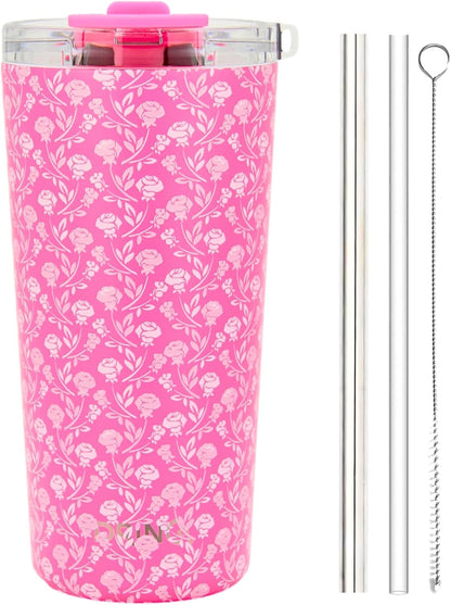Drinco - 20 oz Stainless Steel Tumbler | Double Walled Vacuum Insulated Mug With Lid, 2 Straws, For Hot & Cold Drinks (20oz Dragonfly)