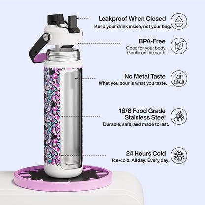 ENCOOL Insulated Water Bottle with Straw Stainless Steel Water Bottle, Leak-Proof, BPA-Free, Double Wall Vacuum Keeps Cold for 24 Hours for Sports, Travel, School (26 oz, Cotton Candy) - Colors C