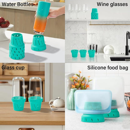 Water Bottle Drying Rack: Silicone Bottle Rack for Faster Drying, Plastic Bag Drying Holder and Cup Accessories Fits Wine Glasses, Coffee Mugs, Fits for Stanley Owala Hydro Flask Yeti CamelBak