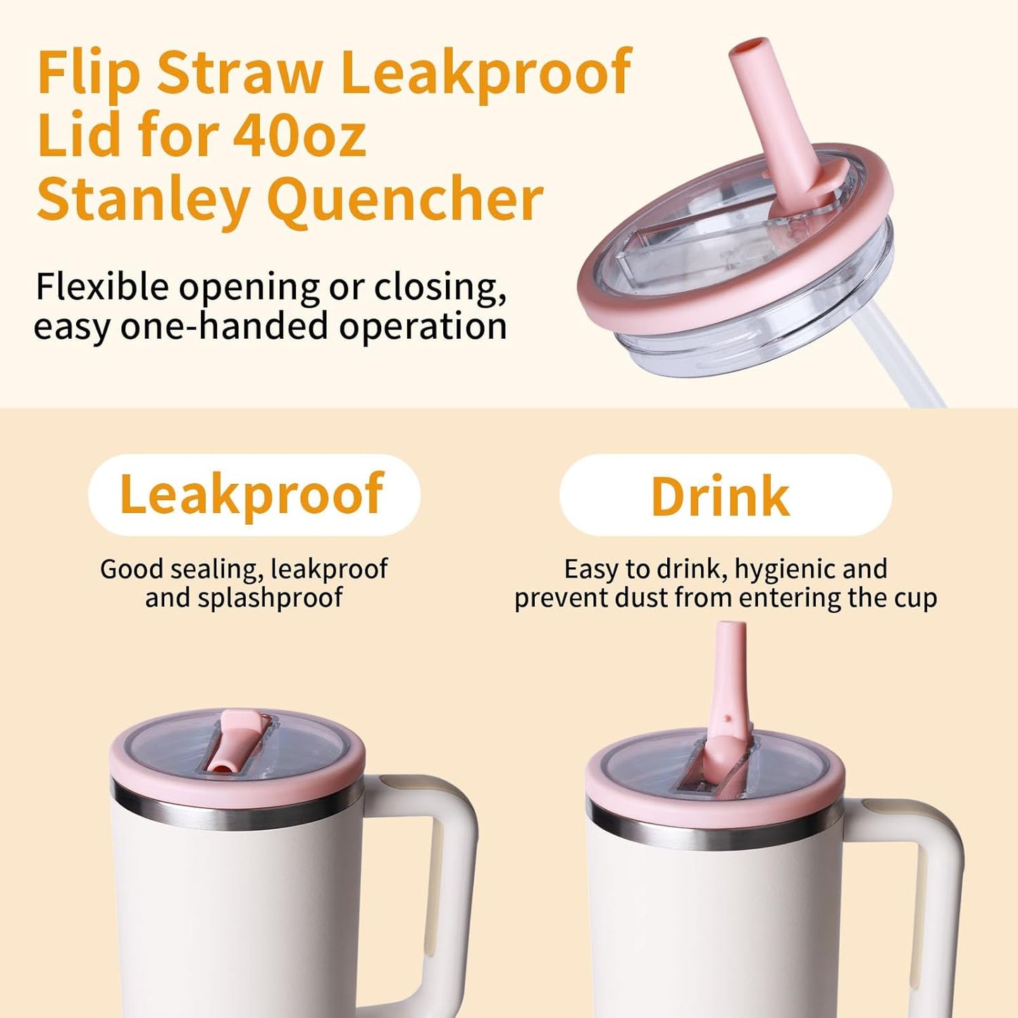2 Pack 30 oz Flip Straw Leak Proof Lid for Stanley Quencher H2.0, Spill Proof Tumbler Lid Replacement, BPA Free Reusable No Spill Straw Lid for Stanley Accessories