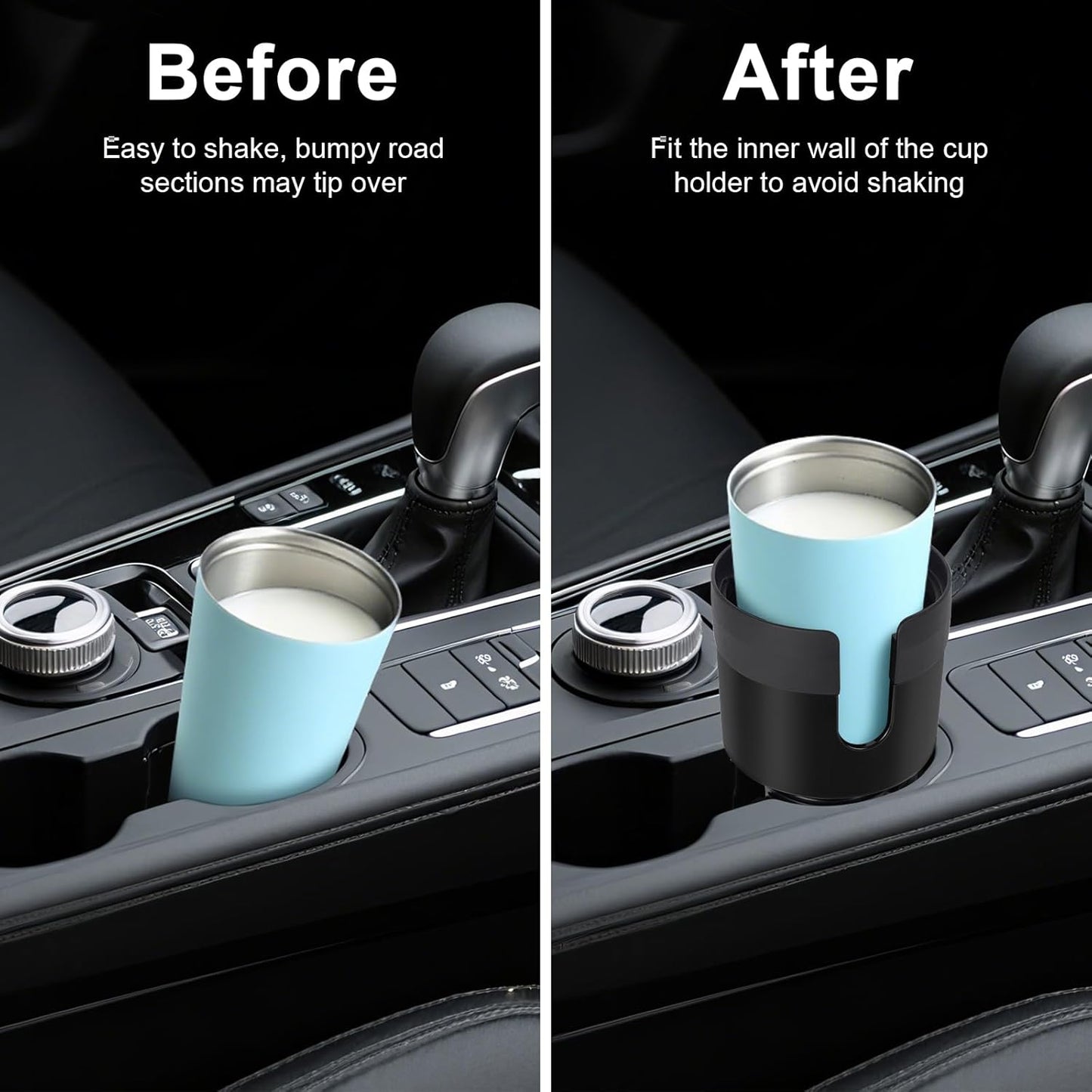 Car Cup Holder Expander, Large Cup Holder Extender for Car with Adjustable Base, Water Bottle Holder Adapter Fits Yeti, Hydro Flask 24/32oz, Big Water Bottles in 3"-3.9", Black