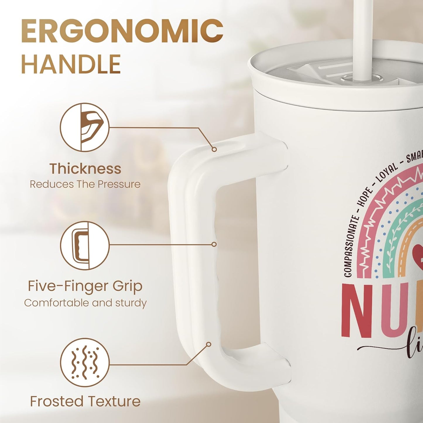 Floral Tumbler with Handle 40oz, Stainless Steel Insulated Tumblers Coffee Travel Mug Cup with Straw, Flower Coffee Cup Gifts for Women Girls, Gift for Her on Christmas Birthday Mothers Day