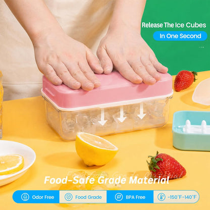 Ice Cube Tray with Lid and Bin, PHINOX 56 pcs Ice Trays for Freezer, Ice Cube Trays for Freezer with 2 trays, Container, Lid & Ice Scoop, BPA Free