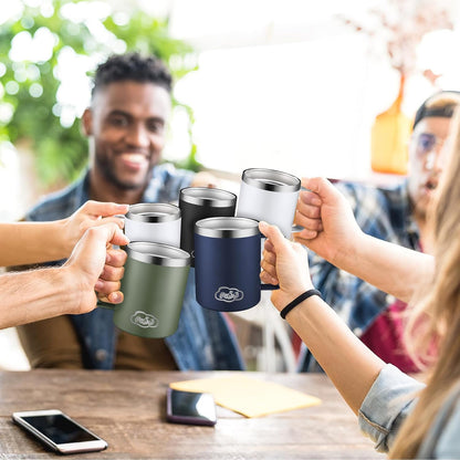 12oz Insulated Coffee Mug with Handle, Stainless Steel Wide Mouth Travel Tumblers with Lid, Double Wall Vacuum Coffee Cup for Camping, Office, Army Green 4 Pack