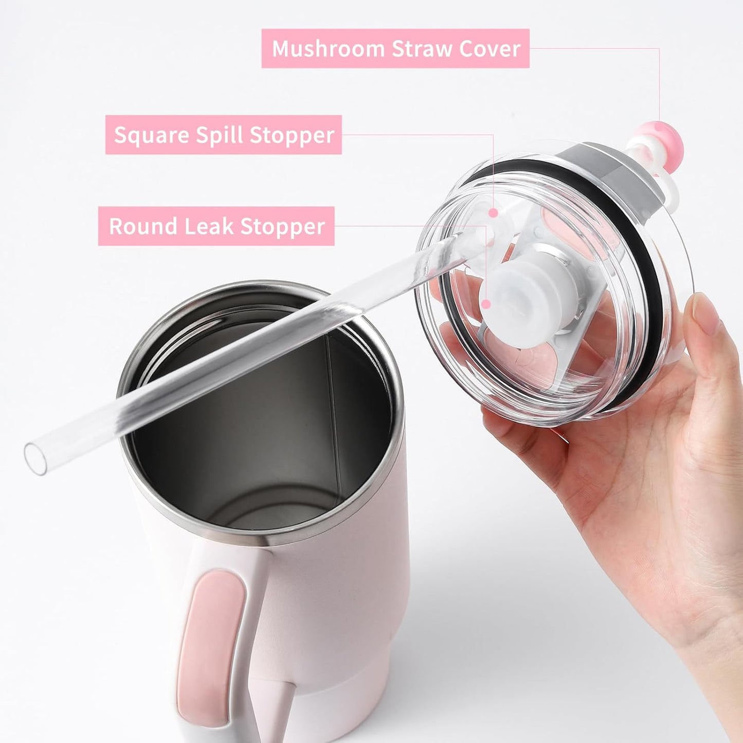HOMDSG Spill Stopper Set for Stanley Cup 2.0 40oz 30oz, Accessories Including Straw Cover Cap, Fix Leak Stopper and Lid Spill Plug, Clear