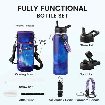 RAYMYLO One Gallon Water Bottle Insulated, Triple Walled Vacuum Stainless Steel (Cold for 48 Hrs), Leak Proof & Non-BPA, Large Water Flask Jug with Paracord Handle & Straw Spout Lids