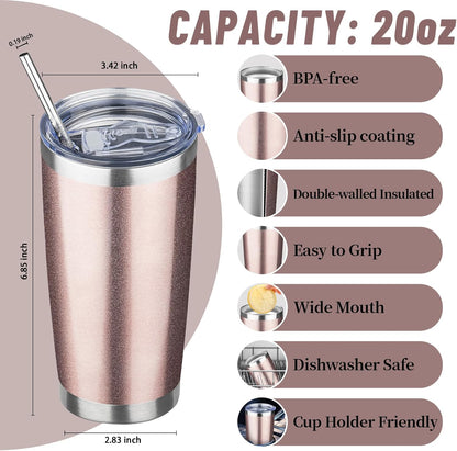 20 oz Tumbler with Lids and Straws, Stainless Steel Insulated Travel Coffee Mug, Double Wall Vacuum Insulated Tumblers, Powder Coated Coffee Tumbler for Cold & Hot Drinks (Light Purple)