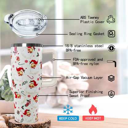 Ceovfoi 40 oz Pickleball Coffee Mug Vacuum Insulated Travel Tumbler with Handle, Lid & Straw - Perfect Pickleball Gifts for Players, Coaches, Lovers | Pickleball Accessories