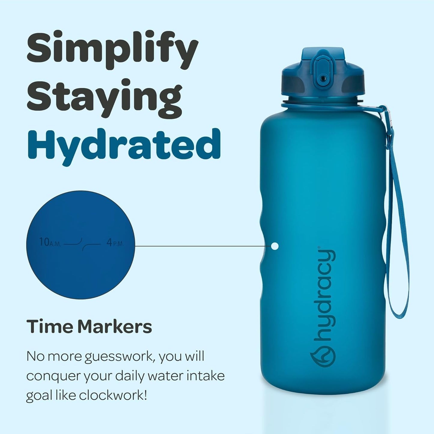 Hydracy Water Bottle with Time Marker -Large BPA Free Water Bottle & No Sweat Sleeve -Leak Proof Gym Bottle with Times to Drink - Ideal for Fitness Sports & Outdoors