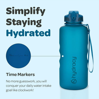 Hydracy Water Bottle with Time Marker -Large BPA Free Water Bottle & No Sweat Sleeve -Leak Proof Gym Bottle with Times to Drink - Ideal for Fitness Sports & Outdoors