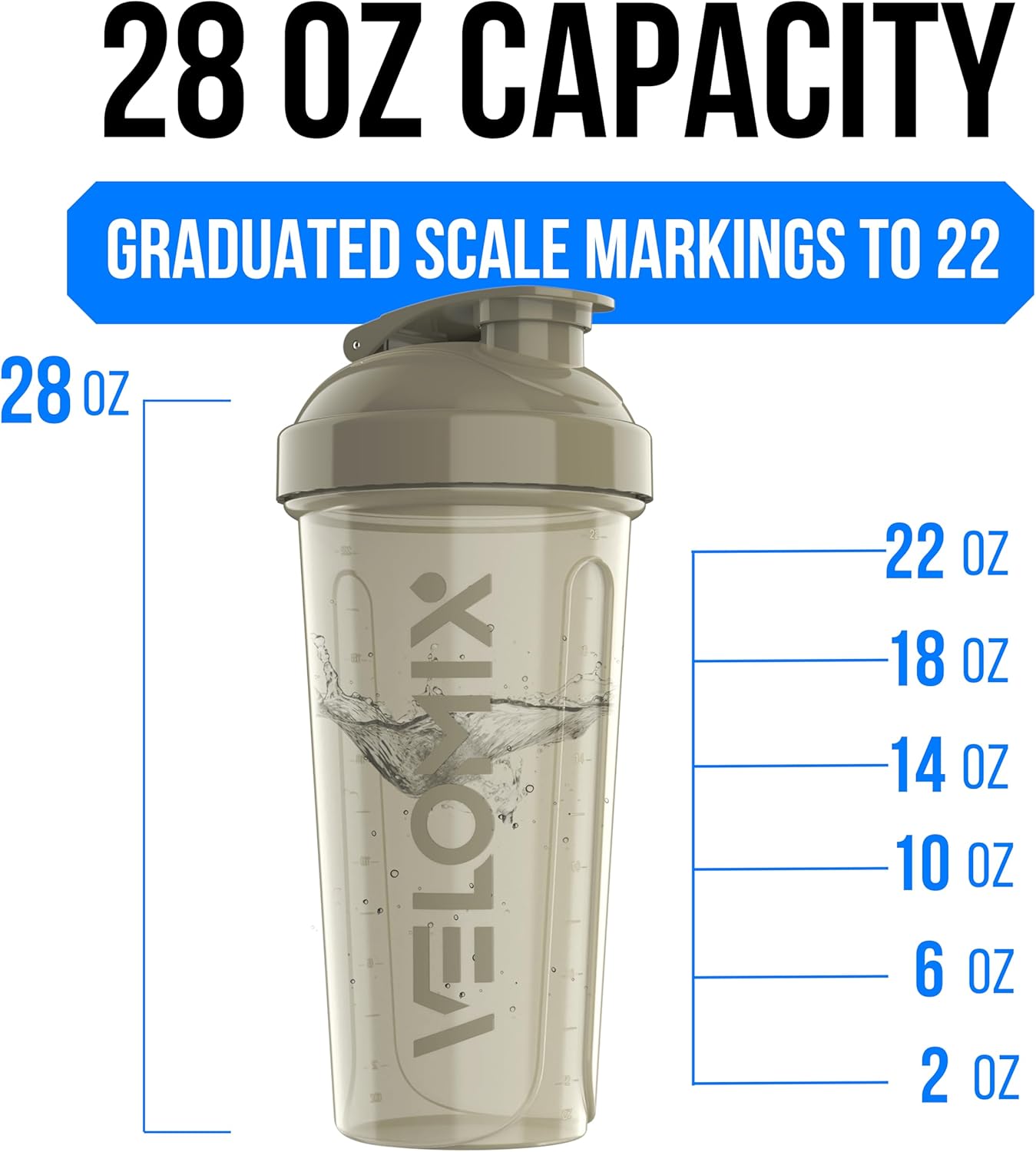 VELOMIX -4 PACK 28 Oz Protein Shaker Bottle for Protein Mixes - 4x Wire Whisk | Leak Proof Shaker Cups for Protein Shakes | Large, Stackable Protein Shaker Bottles Pack | Dishwasher Safe (Aqua Depths)