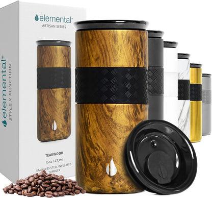 Elemental Artisan Insulated Tumbler, Triple Wall Coffee Travel Mug, Reusable Stainless Steel Coffee Tumbler with Ceramic Lid, Thermal Coffee Cups for Hot (6 Hrs) & Cold (18 Hrs), 16oz - Forest Green