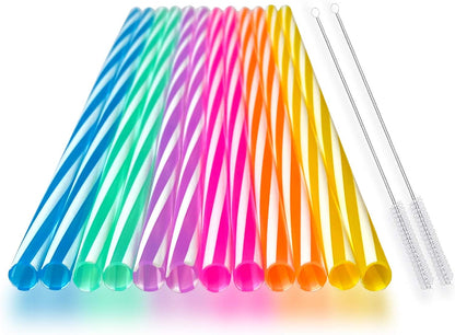 Reusable Silicone Drinking Straws, 12 Pcs Eco Friendly Silicone Straws 2 cleaning Brushes,for 30oz and 20oz Tumblers, Rtic,Yeti, Ozark, (Two-tone Dot, 10 inches)