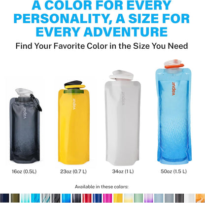 Vapur Collapsible Water Bottle with Carabiner - 34oz (1L), Night Blue - Flexible and Lightweight Water Bottle for Travel, Concert, Hiking, and Outdoor Adventures - BPA-Free, Dishwasher-Safe, Freezable