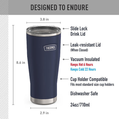THERMOS ICON SERIES, Stainless Steel Tumbler with Slide Lock, 18 Ounce, Mystic Navy