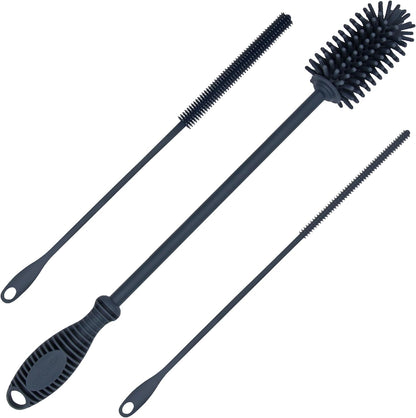 Kitchiny Silicone Bottle Brush with 2 Straw Cleaners - 12.5” Water Bottle Cleaner Brush for Yeti, Hydro Flask, Owala, Stanley, Baby Bottles, Glassware, Vases & Narrow Neck Containers - Orange