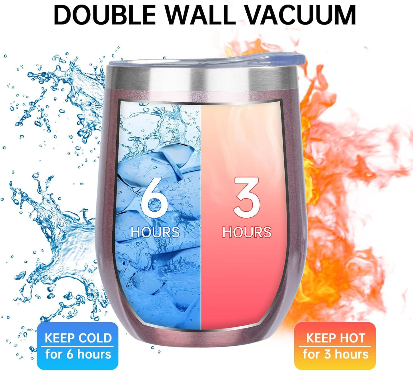 MEZMUT 12 Oz Insulated Wine Tumbler with Lid Double Wall Vacuum Stainless Steel Wine Glass Coffee Mug Insulated Tumbler Cup for Champaign, Cocktail, Beer (Black, 1 Pack)