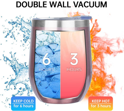 MEZMUT 12 Oz Insulated Wine Tumbler with Lid Double Wall Vacuum Stainless Steel Wine Glass Coffee Mug Insulated Tumbler Cup for Champaign, Cocktail, Beer (Black, 1 Pack)