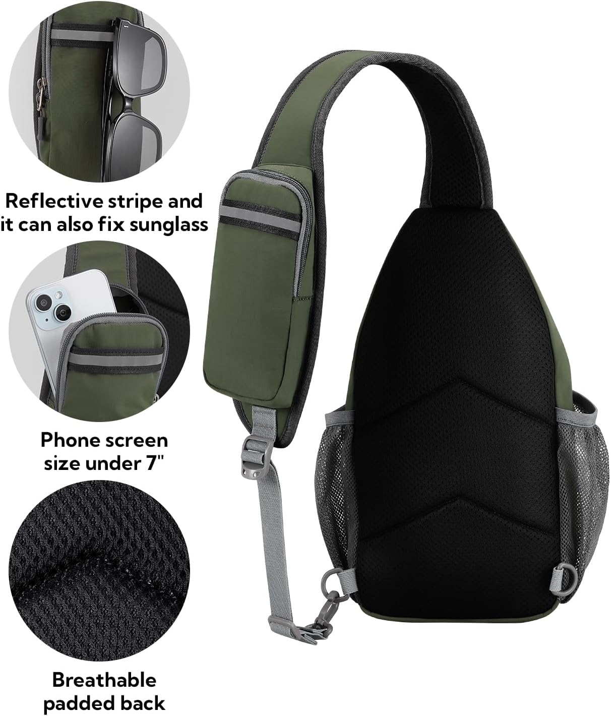 WATERFLY Crossbody Sling Backpack Sling Bag Travel Hiking Chest Bag Daypack (Black)