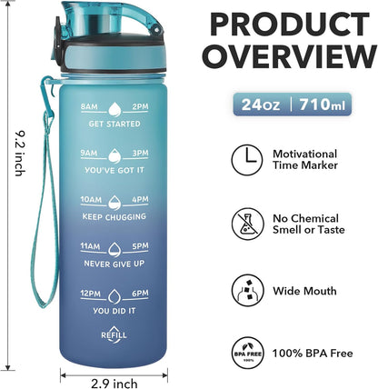 Enerbone Water Bottle, Leakproof BPA & Toxic Free, Motivational Water Bottle with Times to Drink and Straw, Fitness Sports Water Bottle with Strap for Office, Gym, Outdoor Sports