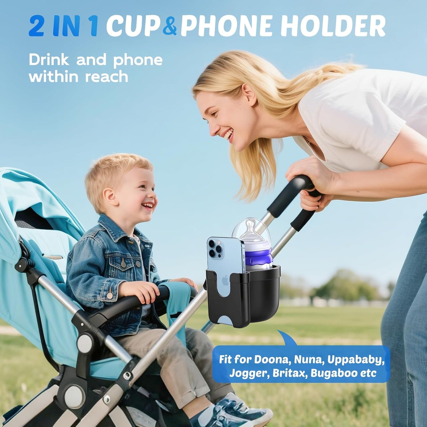 Guiseapue Cup Holder for Walker: Stroller Cup Holder Attachment with Phone Holder, Wheelchair/Stroller Accessories for Rollator, Bike, Scooter, Baby Essentials, Gifts for New Mom