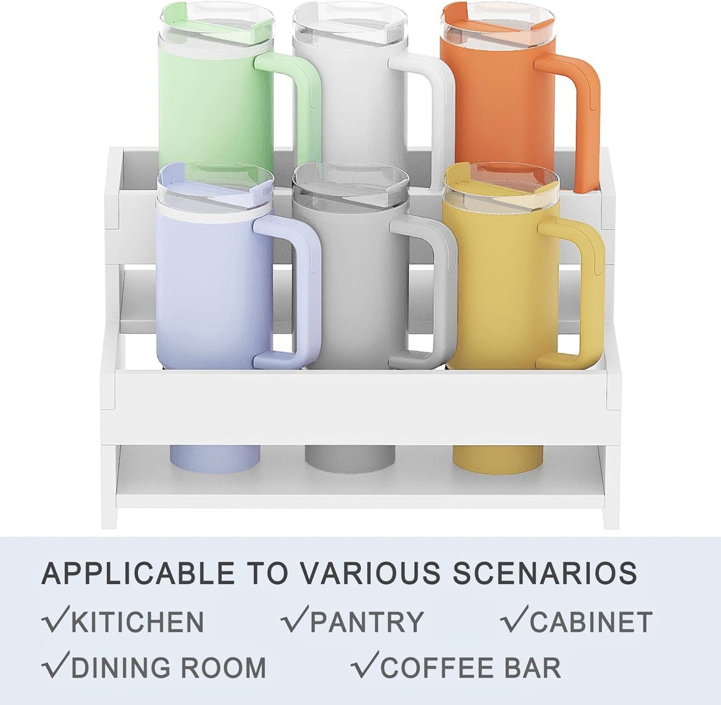 Water Bottle Organizer, 2-Tier 15.7" W Tumbler Holder for 8 Cups, Pantry Kitchen Storage Rack for Wine Bottles Countertop Cabinet