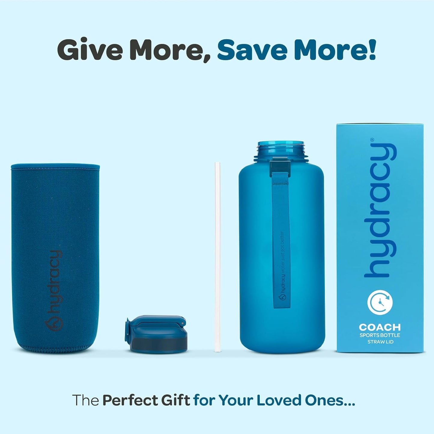 Hydracy Water Bottle with Time Marker -Large BPA Free Water Bottle & No Sweat Sleeve -Leak Proof Gym Bottle with Times to Drink - Ideal for Fitness Sports & Outdoors