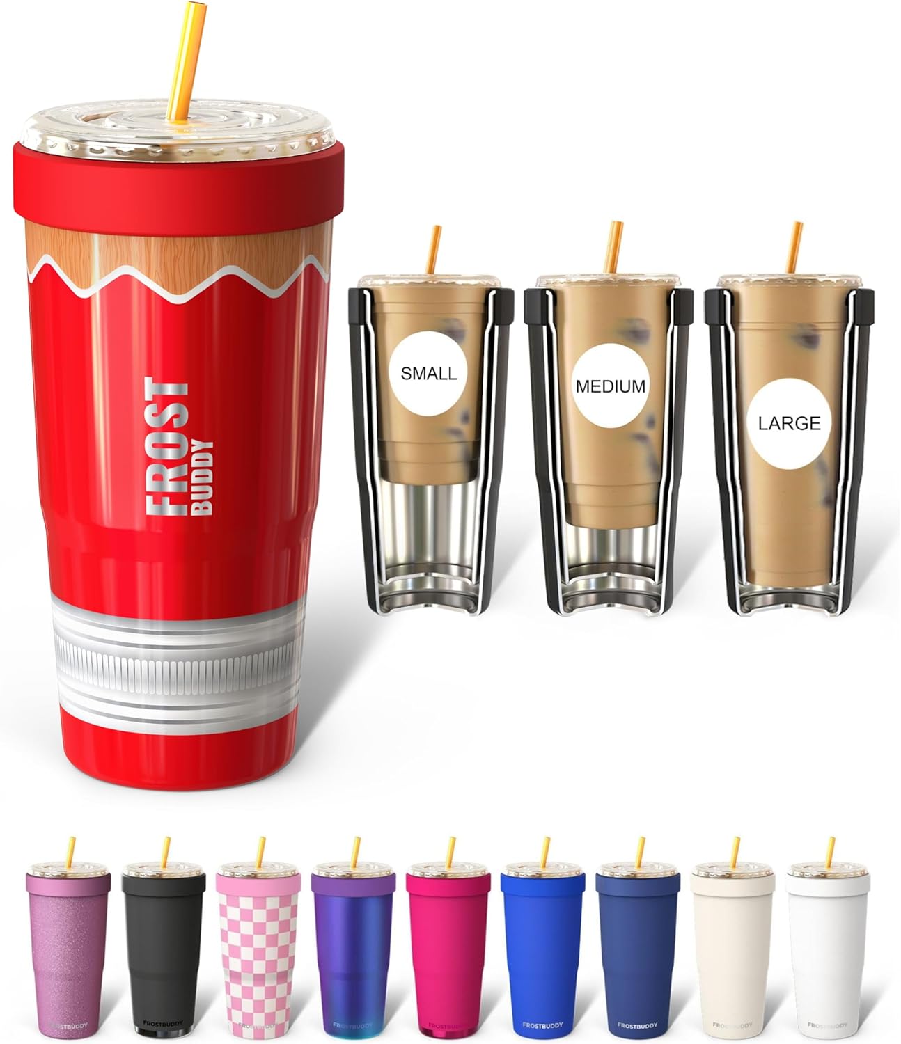 Frost Buddy Togo Buddy | 30 oz Stainless Steel Vacuum Insulated Tumbler | To Go Coffee Cup – Iced Coffee Cups, Iced Coffee Sleeve, Travel Mug, Thermal Cup for Hot & Cold Drinks, Dunkin Cup (Pencil) - Colors B