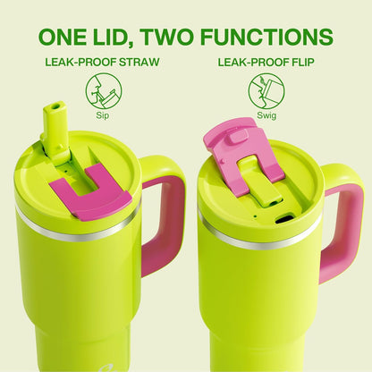 40 oz Tumbler with Handle and Straw: Stainless Steel Insulated Tumbler Keeps Cold for 24 Hours, Leakproof Travel Cup Fits in Cup Holder and BPA-Free, Cotton Candy
