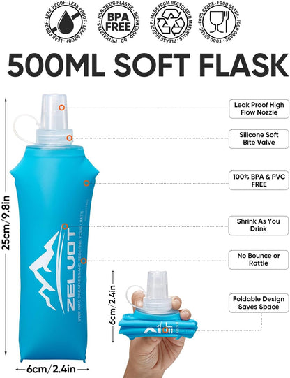 Zelvot Handheld Water Bottle Running, 17 oz Running Water Bottle Hand with Sport Towel and Phone Holder, BPA Free Hand Held Soft Flask with Adjustable Hydration Pack for Runners (Orange)