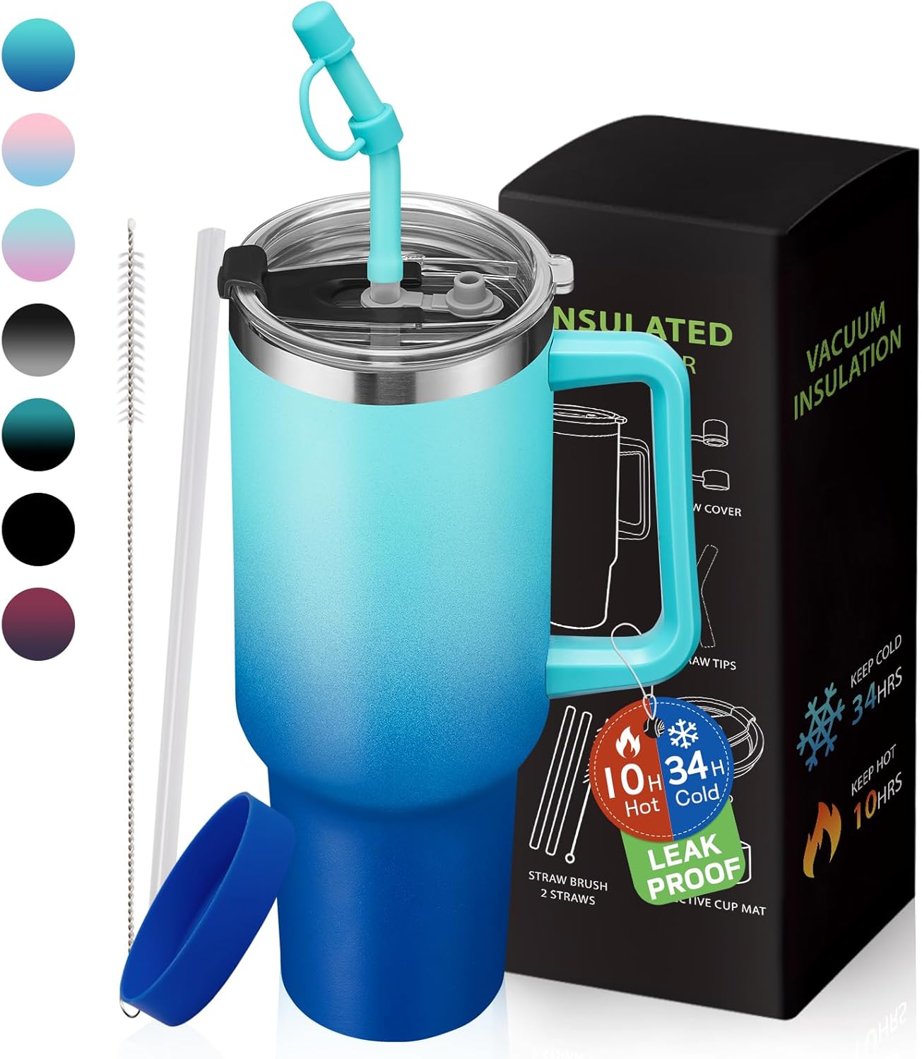 BENZZO 40 oz Tumbler with Handle and Straw Lid Travel Mugs Insulated for Hot and Cold Water Bottle Stainless Steel Coffee Cups