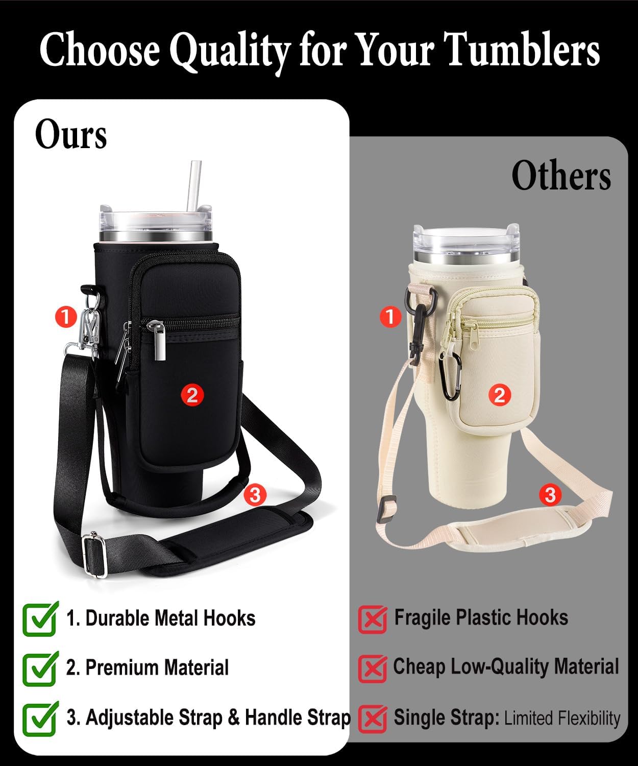 Carrier Bag with Phone Pocket for Stanley 40 oz Tumbler with Handle & Simple Modern 40oz Tumbler - Water Bottle Sling Sleeve Holder for Stanley Cup Accessories with Adjustable Shoulder & Hand Strap