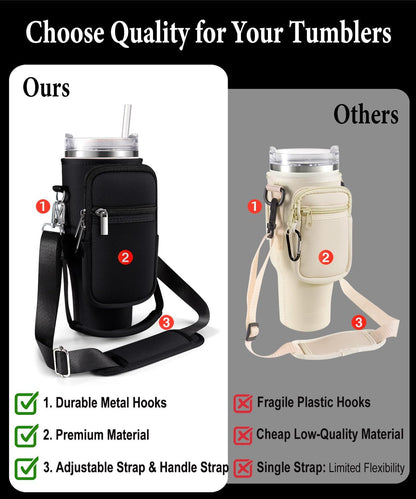 Carrier Bag with Phone Pocket for Stanley 40 oz Tumbler with Handle & Simple Modern 40oz Tumbler - Water Bottle Sling Sleeve Holder for Stanley Cup Accessories with Adjustable Shoulder & Hand Strap