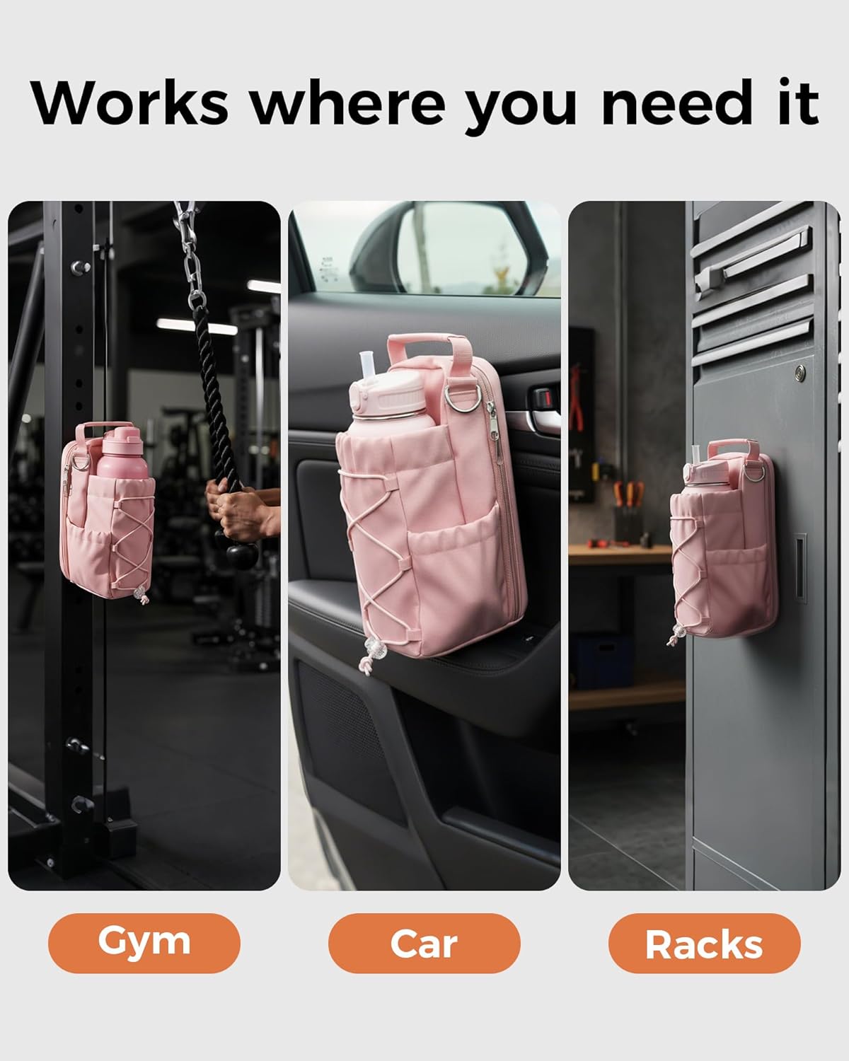 Magnetic Gym Bag for Men Women-Water Bottle Carrier Holder with Strap & Phone Pockets for 40oz Tumbler with Handle, 4 Built-in Magnets Small Gym Bag for Sports, Concert Airline Travel Walking