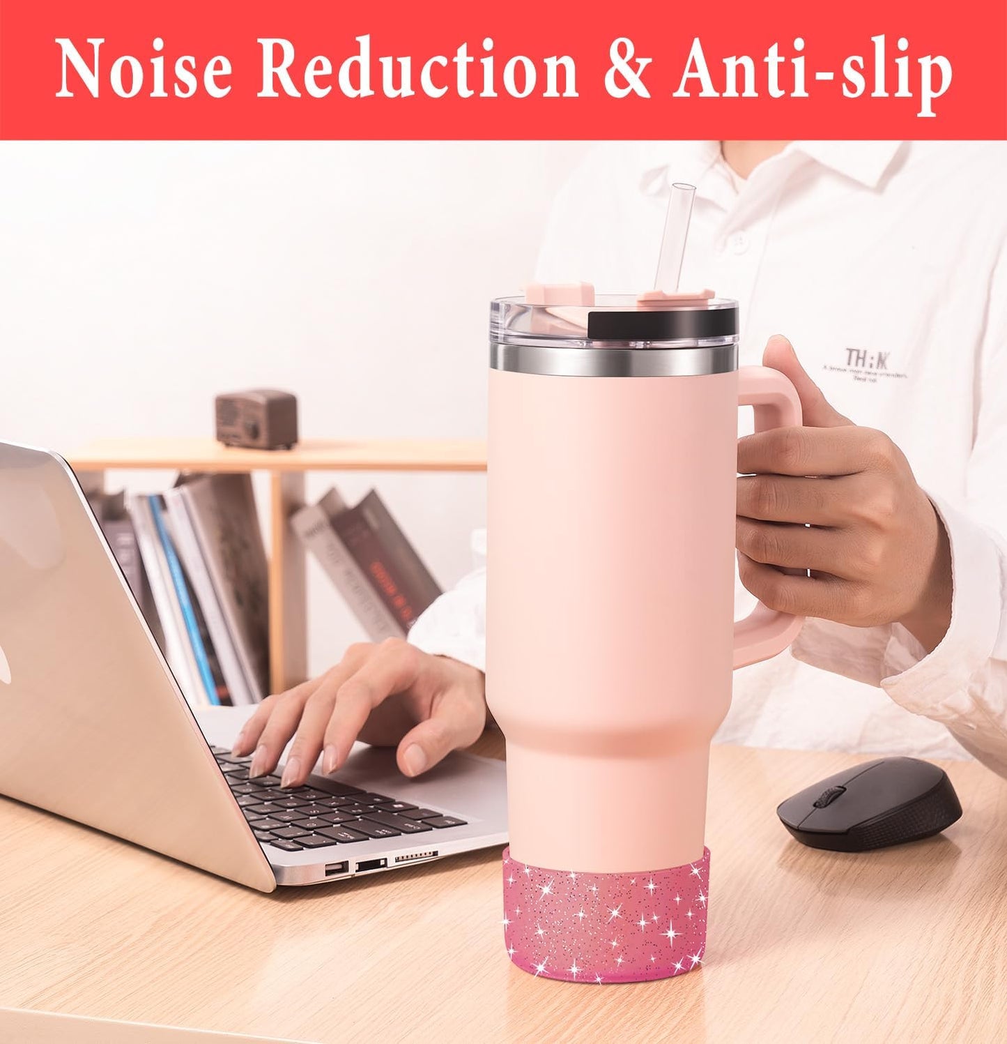 KTKUDY 2 PCS Glitter Silicone Boot Compatible with Stanley Tumbler 20 30 40 oz & Fits Hydro Flask Water Bottle 12-24oz & Fits Yeti, Simple Modern, Owala Cup - Bling Cup Bottom Protector Accessories