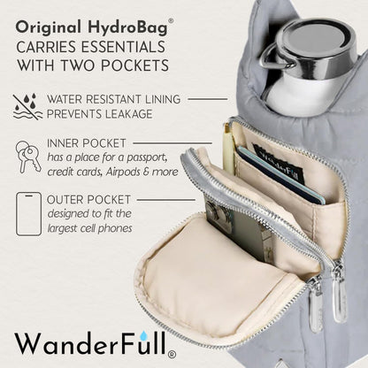WanderFull Original HydroBag Fits Up to 32 oz Water Bottle Holder with Strap – Hands-Free Crossbody Water Bottle Carrier Bag with Phone Pocket - Colors A