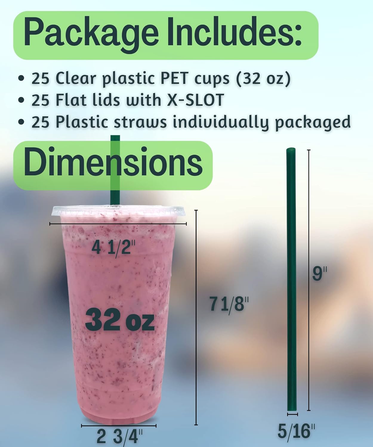 Cappatua 20 oz Clear Plastic Cups with Lids and STRAWS, Disposable Drinking Cups for Cold Drinks, Iced Coffee, Milkshakes, Smoothies, 25 Sets