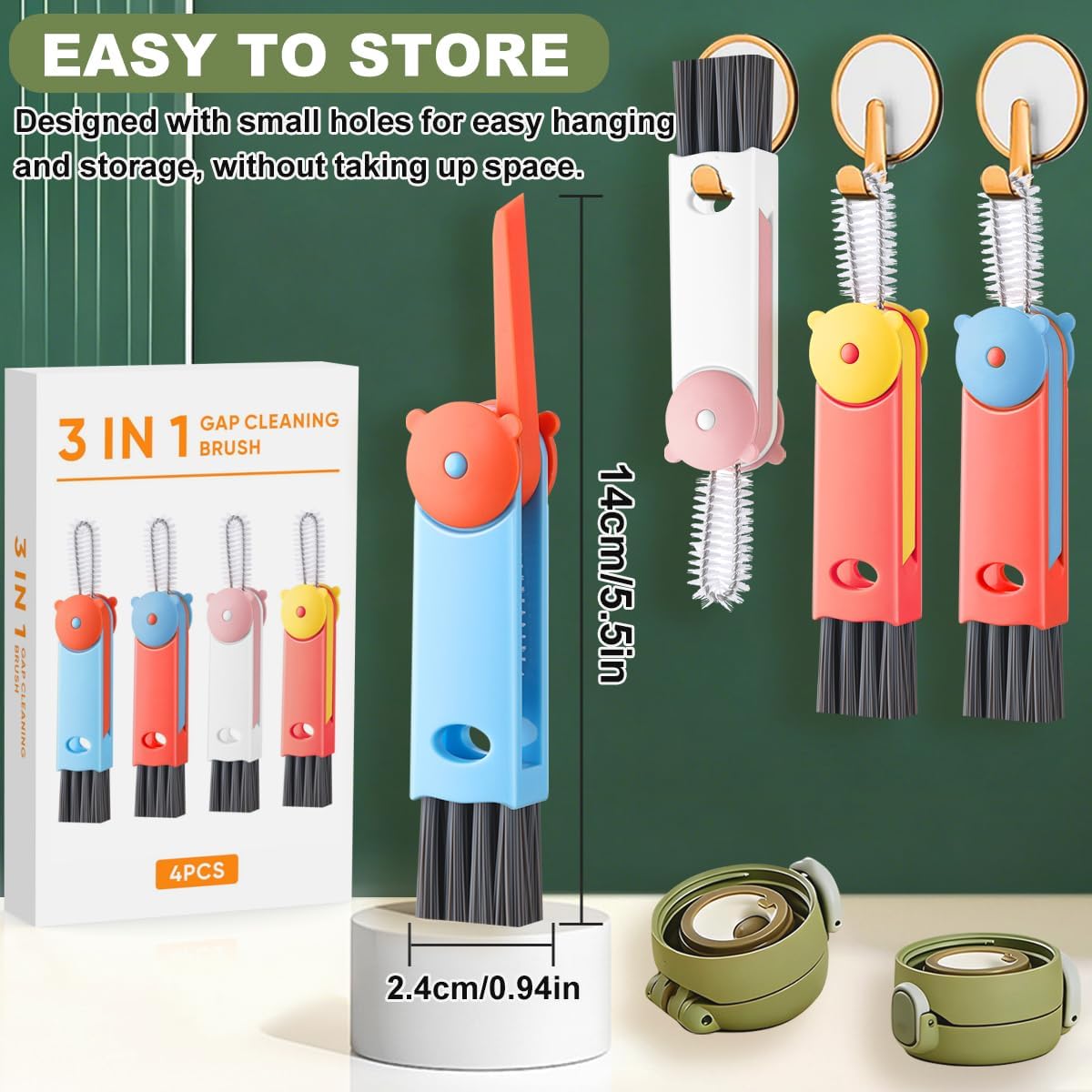 3 in 1 Cup Lid Cleaning Brush, Portable Cup Cleaner Brush, New Water Bottle Lid Cleaner Brush, Multifunctional Cleaning Brush - Home Kitchen Cleaning Tools for Tight Spaces & Bottle Gaps, 3 PCS