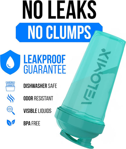 VELOMIX -6 PACK- 28 oz Protein Shaker Bottle for Protein Mixes -6x Wire Whisk | Leak Proof Shaker Cups for Protein Shakes | Large, Stackable Protein Shaker Bottle Pack